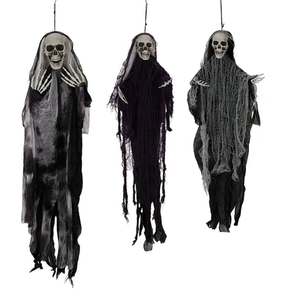 3 Pack Hanging Halloween Skeleton Ghosts Decorations, Grim Reapers For Best Halloween Outdoor Decorations